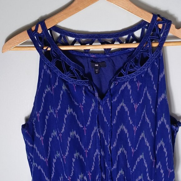 Gap Fit & Flare Dress Womens Medium Blue Chevron Western Sundress Cowgirl - Picture 2 of 9